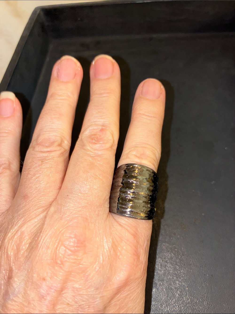 Wide Black Textured Stretch Ring - Classic Statement Band